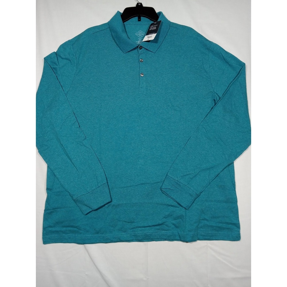 St John's Bay Men's XXL  Long Sleeve Polo Shirt Super Soft  Teal Heather